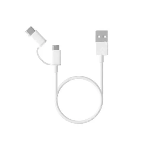 ACER beTouch T500 Xiaomi Micro USB 2.0 adatátvieli kábel / töltő kábel - Type-C átalakítóval - 1m, 2.4A, 12W - FEHÉR - GYÁRI