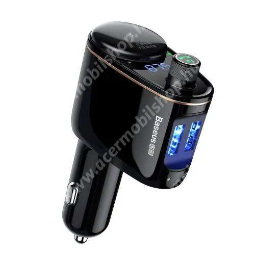  BASEUS S-06 BLUETOOTH kihangosító szett - 1x extra szivargyújtó aljzat, szivartöltőbe tehető, FM transmitterrel csatlakozik autórádióra, EXTRA USB töltő aljzatok (max. 3.4A), v4.2, 12V-24V-ról is hazsnálható - FEKETE - GYÁRI