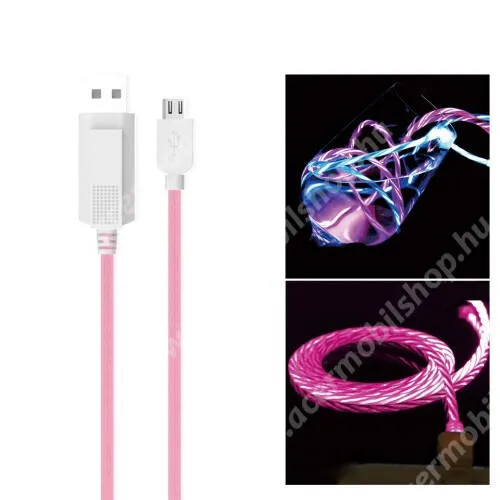 ACER Iconia Tab A100 KUCIPA Luminous adatátvitel adatkábel / USB töltő - USB / microUSB, 1m, 2A, 10W - sötétben világít - RÓZSASZÍN