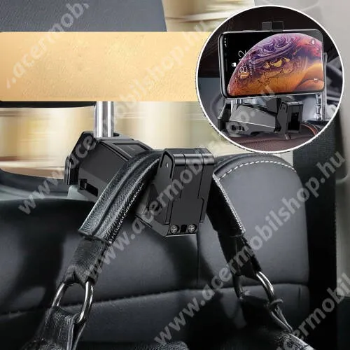 ACER Liquid Z3 BASEUS UNIVERZÁLIS gépkocsi / autós tartó - 64-90mm-ig állítható bölcső, 4-6.5"-os készülékekig, elforgatható, fejtámlára szerelhető, kampó 25kg terhelésig max! - FEKETE