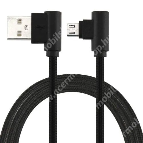 ACER Liquid S1 Adatátviteli kábel / USB töltő - microUSB, 90°-os derékszögű, 25cm hosszú, 2A, 10W, szövettel bevont - FEKETE