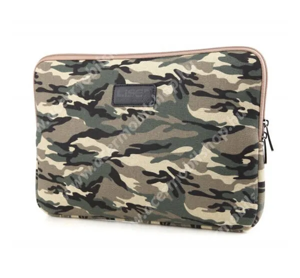 ACER Iconia Tab A500 LISEN Tablet / Laptop UNIVERZÁLIS tok / táska - BARNA - TEREPMINTÁS - Szövet, bársony belső, kétirányú cipzár, ütődésálló, vízálló - ERŐS VÉDELEM! - 11.6"-os készülékekig használható, 310 x 215 x 15mm