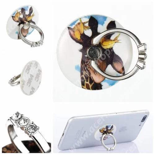 ACER Liquid Z410 UNIVERZÁLIS fém ujjtámasz, gyűrű tartó - Biztos fogás készülékéhez, strasszkővel díszített - ZSIRÁF MINTÁS