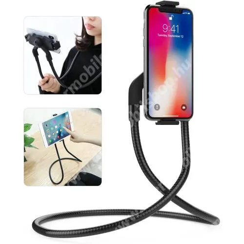 ACER Iconia One 7 B1-730 UNIVERZÁLIS nyakba akasztható tartó / asztali tartó állvány - 360°-ban forgatható, állítható, asztali tartó - 4-10.5"-os készülékhez - FEKETE