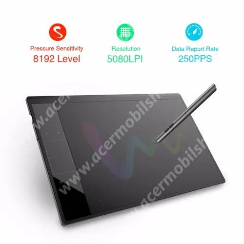 ACER Iconia Tab A3-A20FHD Digitalizáló rajztábla - aktív érzékelési felület 10x6", 250pps, 10ms válaszarány, Type-C port, 8192 nyomásérzékenység, 4 programozható érintőgomb, érintőpárna, ceruza, gesztusvezérlés, 332mm x 212mm  x 8mm - FEKETE