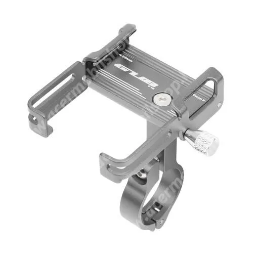  GUB P10 UNIVERZÁLIS biciklis / kerékpáros tartó konzol mobiltelefon készülékekhez - SZÜRKE - alumínium, elforgatható, szilikon heveder, 21-31,8 mm átmérőjű kormányra alkalmas, 12mm vastag készülékekhez, 55-100mm-ig állítható bölcső