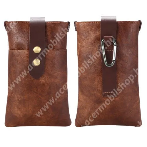 Acer Liquid E3 E380 UNIVERZÁLIS álló tok - BARNA - övre fűzhető, karabíner, mágnespatent, két fakkos - max 170 x 95 x 20mm méretű készülékekig