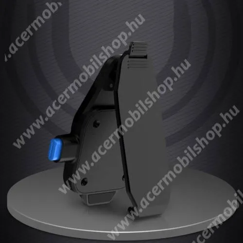 ACER Liquid S1 UNIVERZÁLIS övcsipesz / kitámasztó okostelefonokhoz - asztali tartó funkció, 360°-ban forgatható, vízszintes és függőlegesen is csíptethető, 2db felragasztható fémlap, tapadófelület mágneses autós tartóhoz - FEKETE