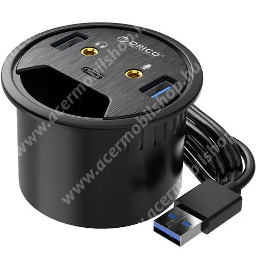 ACER Liquid Z220 ORICO DESK-2U1C 5 az 1-ben USB hub / elosztó - 2x USB 3.0, 1x USB Type-C 1x füllhallgató 3,5mm jack, 1x mikrofon bemenet, asztalba süllyeszthető, kék LED, 1.5m hosszú kábel, 69 x 47m  - FEKETE - GYÁRI