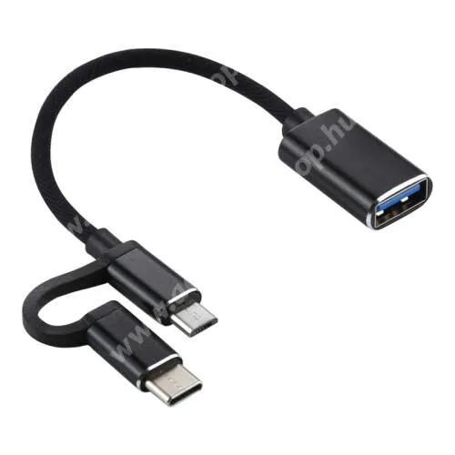 ACER Liquid Z3 OTG 2 az 1-ben adapter kábel, USB stick / pendrive csatlakoztatáshoz - OTG / USB 3.0 Type-C / microUSB, ~11cm - FEKETE