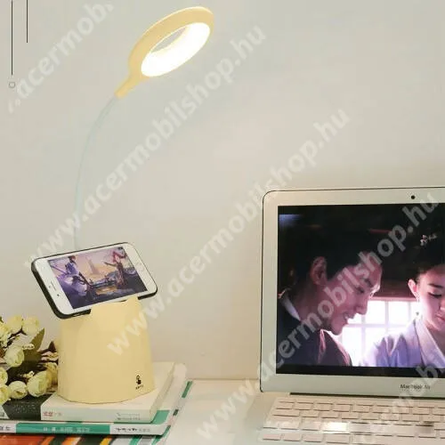 Acer Liquid E3 E380 UNIVERZÁLIS asztali telefon tartó állvány - flexibilis LED selfie körfény / olvasólámpa, állítható színhőmérséklet, 4200-4600K, 2,5W, érintéssel vezérelhető, beépített 4000mAh akkumulátor, max 48 óra használati idő tolltartó - BÉZS
