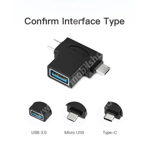 ACER Liquid Z3 Multifunkciós 2 az 1-ben adapter USB 3.0 / microUSB és Type-C OTG funkció, USB stick / pendrive csatlakoztatáshoz - FEKETE