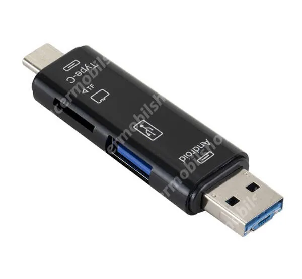 ACER Liquid Z3 Multifunkciós 5 az 1-ben adapter USB 3.0 / Micro USB és Type-C OTG funkció - MicroSD / pendrive olvasó,  73 x 18 x 9mm - FEKETE