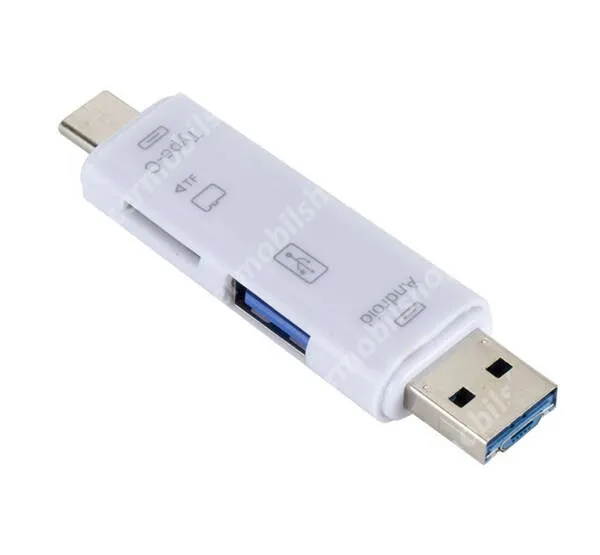 ACER Liquid Z3 Multifunkciós 5 az 1-ben adapter USB 3.0 / microUSB és Type-C OTG funkció - memóriakártya olvasó, MicroSD / pendrive olvasó,  73 x 18 x 9mm - FEHÉR
