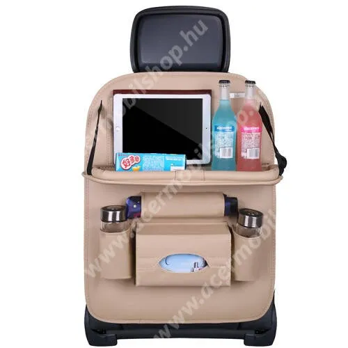 ACER Liquid Z3 UNIVERZÁLIS Autóülésre rögzíthető több rekeszes tároló / Háttámlavédő  - műbőr, könnyen felrögzíthető, cseppálló, 65 x 50cm - BÉZS