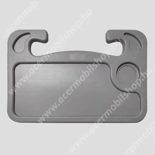  UNIVERZÁLIS étkezőasztal / laptop tartó / tálca autóba - kormányra rögzíthető, pohártartó, 560g, 425 x 285 x 25 mm - SZÜRKE