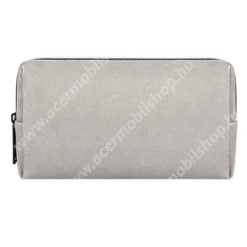  UNIVERZÁLIS fekvő tok / táska - VILÁGOS SZÜRKE - szövet, fülhallgatók, kábelek, pendriveok, powerbankok számára ideális, cseppálló, cipzár, hordozható - 190 x 110 x 40mm