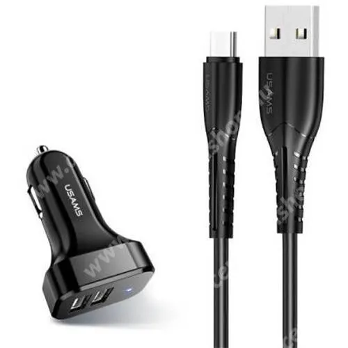 ACER Liquid S1 USAMS NT KING TU szivargyújtós töltő / autós töltő - 2x USB aljzat, 5V/2,1A, max 21W + microUSB adatkábellel! - FEKETE - GYÁRI