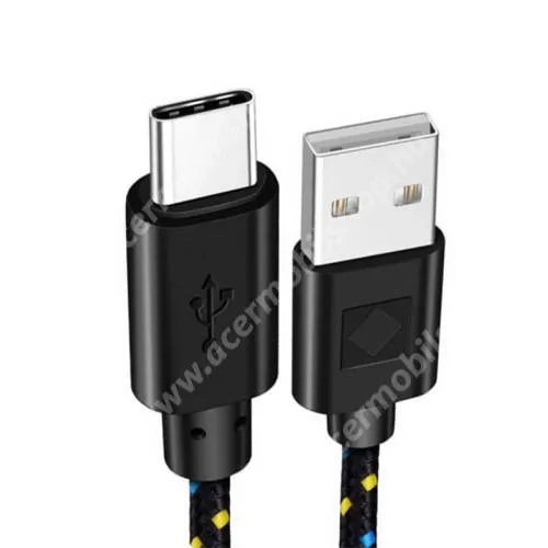 Acer Acerone Liquid S272E4 (ZL.H01SI.002) Adatátviteli kábel / USB töltő - USB / Type-C, 1m hosszú, 2A, 10W, szövettel bevont - FEKETE