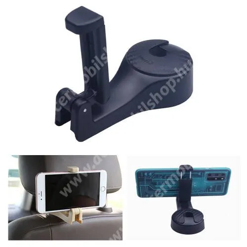  UNIVERZÁLIS gépkocsi / autós tartó / fejtámlára szerelhető kampós tartó - 55-95mm-ig állítható bölcső, elforgatható, fejtámlára szerelhető tartóval, max 5kg teherbírás - FEKETE