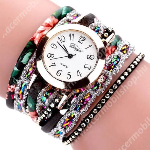 ACER Iconia B1-721 Hagyományos női kvarcóra - FEKETE - strasszkővel díszített, karkötő, felület átmérő: 2.4cm, számlap vastagsága: 0.8cm, szíj szélessége: 1.5cm, szíj hossza: 49cm