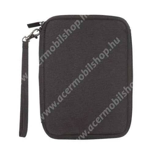 Acer Liquid E3 E380 UNIVERZÁLIS tok / táska - FEKETE - szövet, fülhallgatók, kábelek, órák, memóriakártyák, pendriveok számára ideális, csuklópánt, cseppálló, hálós zsebek, cipzár, hordozható - 222 x 170  x 13mm