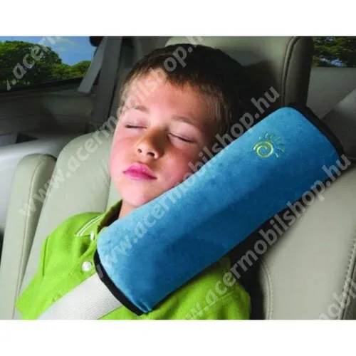  UNIVERZÁLIS Autós nyakpárna / nyaktámasz gyerekeknek - 1db, biztonsági övre rögzíthető, levehető és mosható huzat, erős tépőzáras rögzítés, pamut belső - KÉK