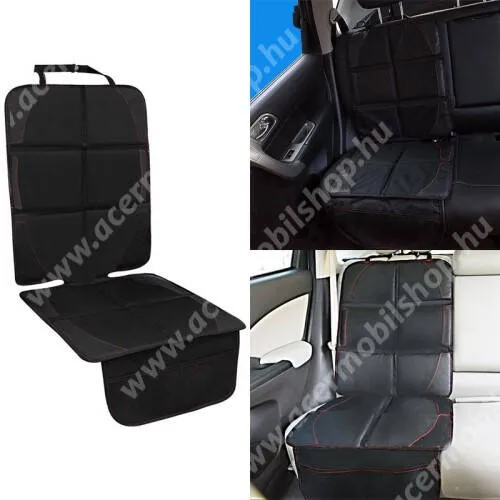 ACER Liquid Z3 UNIVERZÁLIS Autóülésre rögzíthető ülésvédő gyerekülés alá - szövet, PU bőr, könnyen felrögzíthető, cseppálló, csúszásgátló, hálós zseb, ülőpárna mérete: 45x48cm; háttámla: szélessége 48cm, hossza 66cm - FEKETE