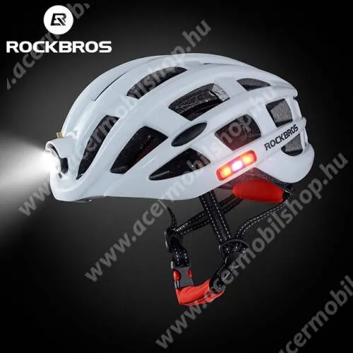 ACER Liquid Z3 ROCKBROS kerékpáros bukósisak beépített első/oldalsó/hátsó lámpákkal - FEHÉR - ultrakönnyű, légáteresztő, állítható csatos pánt, kivehető mosható bélés, beépített  2000mAh akkumulátor, 57-62 cm méretű fejkerületre ajánlott - GYÁRI