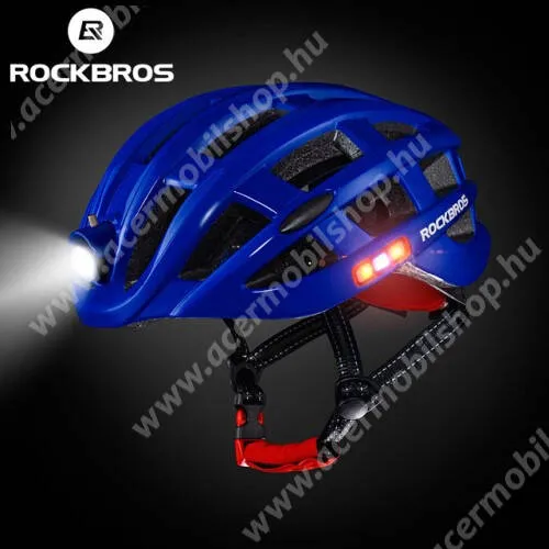 ACER Liquid Z3 ROCKBROS kerékpáros bukósisak beépített első/oldalsó/hátsó lámpákkal - KÉK - ultrakönnyű, légáteresztő, állítható csatos pánt, kivehető mosható bélés, beépített  2000mAh akkumulátor, 57-62 cm méretű fejkerületre ajánlott - GYÁRI