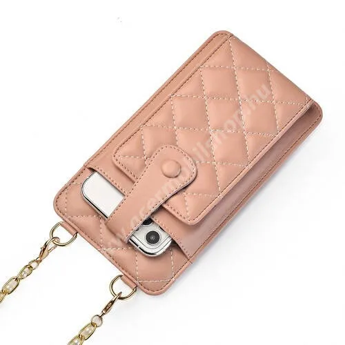 ACER Liquid S1 UNIVERZÁLIS álló PU bőrtok / válltáska - RÓZSASZÍN - varrás minta, álló, több fakkos, bankkártyatartó, mágnespatent záródás, lánc vállpánt, 190 x 110 x 62mm