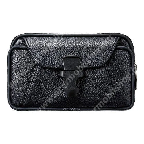 ACER Liquid S1 UNIVERZÁLIS fekvő tok - PU bőr, övre fűzhető, csatos, cipzár záródás, több fakkos - 170 x 120 x 30mm - FEKETE