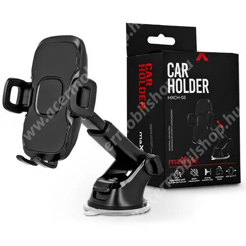 ACER Liquid S1 MAXLIFE UNIVERZÁLIS autós / gépkocsi tartó - FEKETE - tapadókorongos, szélvédőre vagy műszerfalra rögzíthető, 360°-ban forgatható, 105-145mm-ig állítható teleszkópos kar, 55-100mm-ig nyíló bölcső