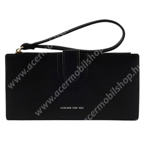 ACER Liquid S1 FFY UNIVERZÁLIS fekvő / pénztárca tok - PU bőr, csuklópánt, bankkártyatartó zsebek, cseppálló, cipzár, 190 x 95 x 15mm - FEKETE