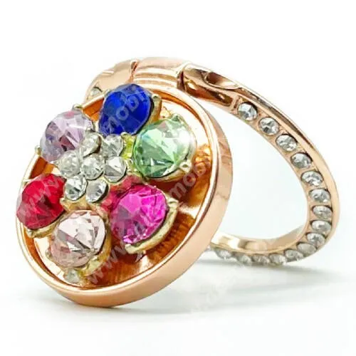 ACER Iconia Tab A100 UNIVERZÁLIS fém ujjtámasz, gyűrű tartó - Biztos fogás készülékéhez, kitámasztható, strasszkővel díszített - ROSE GOLD VIRÁG MINTÁS