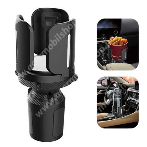 ACER Liquid S1 UNIVERZÁLIS autós pohártartó adapter - pohártartóba rögzíthető, 360°-ban forgatható, levehető kialakítás, 75-140mm-ig nyíló átmérő  - FEKETE