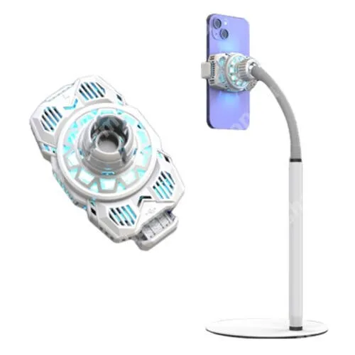 ACER Liquid Z530S UNIVERZÁLIS asztali telefon tartó, állvány / telefonhűtő - összecsukható, csuszásgátló szivacs, 1kg teherbírás, beépített ventilátor, flexibilis kar, extra hideg hűtés, Type-C tápellátás, 75x48x45mm - FEHÉR