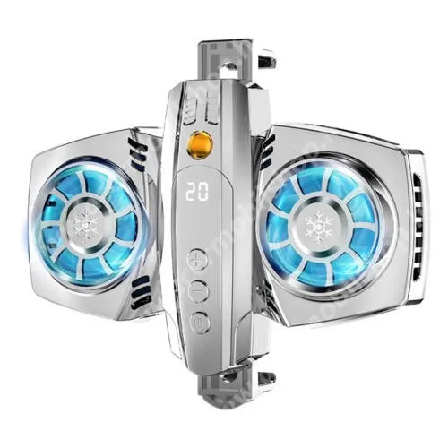 ACER Liquid Z530S UNIVERZÁLIS K4 telefonhűtő - 2 ventilátor, RGB világítás, 66-90mm-ig nyíló bölcső, univerzális 1/4"-os csatlakozó, állítható fokozat, gömbfej befogadó adapter, digitális kijelző, Type-C bemenet, USB kimenet - EZÜST