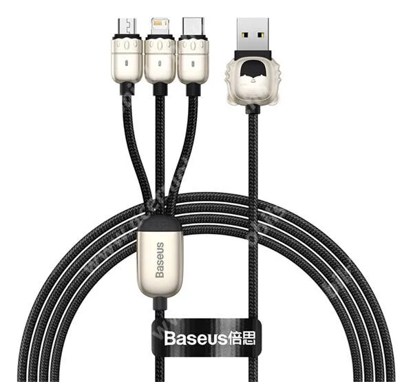 ACER Liquid S1 BASEUS Year of the Tiger 3 az 1-ben adatatátviteli kábel / USB töltő - FEKETE - USB Type-C, microUSB, Lightning / USB csatlakozás, 1,2m szövettel bevont kábel, 5V/3,5A, gyorstöltés támogatás, adatátvitel csak lightning porton! - CASX010001 - GYÁRI