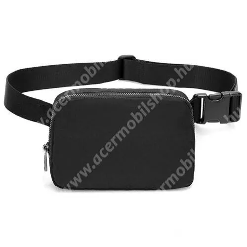 ACER Iconia Tab A101 UNIVERZÁLIS crossbody, melltáska - FEKETE - cipzár záródás, cseppálló oxford szövet, több fakkos, állítható vállpánt, belső hálós zsebek, csatos, többféle viselési lehetőség, 78cm - 114cm-ig állítható hosszúság