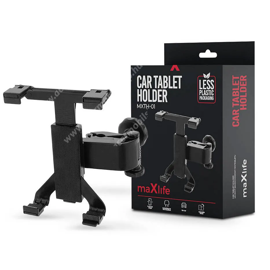 ACER Iconia Tab A3 MAXLIFE tablet PC gépkocsi / autós tartó - FEKETE - 360°-ban elforgatható, fejtámlára szerelhető tartóval, rugós bölcső, 140-250mm-ig állítható bölcső - MXTH-01