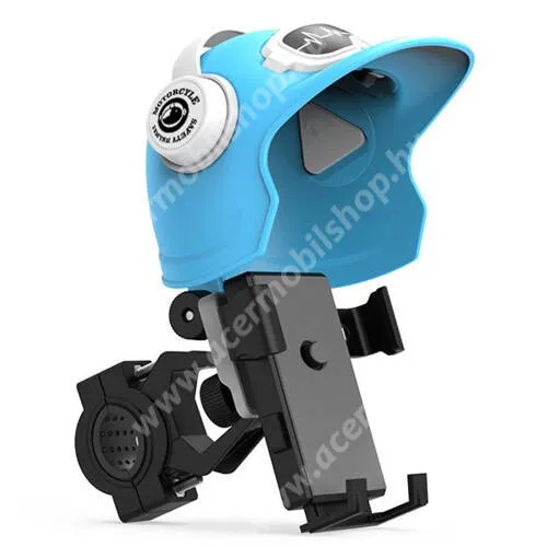 ACER Liquid Metal (mt) UNIVERZÁLIS biciklis / motoros / kerékpáros tartó konzol mobiltelefon készülékekhez - FEKETE - 360°-ban forgatható, kormányra rögzíthető, ABS + alumínium, sisak kialakítás, napellenző, gombos zárszerkezet, mm-ig nyíló bölcső