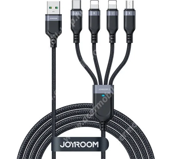 ACER Liquid S1 JOYROOM 4 az 1-ben töltő kábel - FEKETE - 1 x USB Type-C, 1 x microUSB, 2 x Lightning / USB csatlakozás, 1,2m hosszú, 3,5A, 15W - S-1T4018A18 - GYÁRI