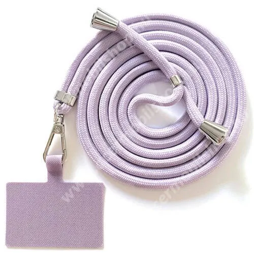 ACER Iconia A1-830 UNIVERZÁLIS tokba helyezhető nyakpánt / vállpánt - VILÁGOSLILA - tokba helyezhető tartó rész, szövettel bevont, állítható hosszúságú, ezüst fém kampóval, 160cm hosszú