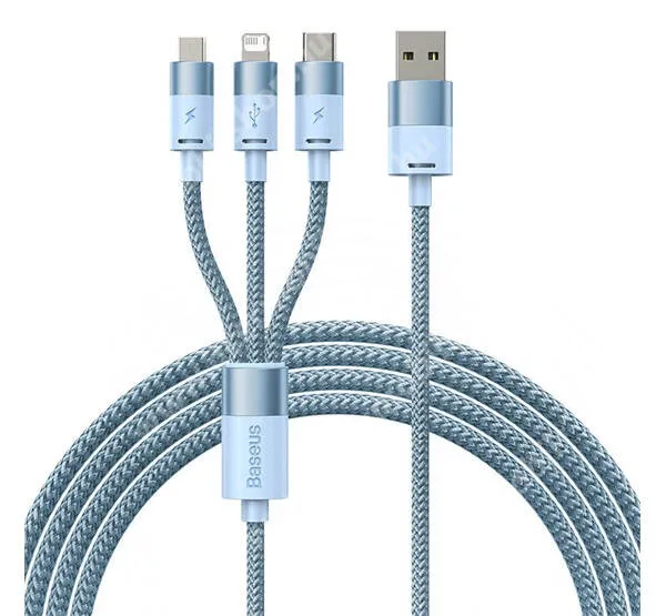 ACER Liquid S1 BASEUS 3 az 1-ben töltőkábel - VILÁGOSKÉK - Type-C, microUSB, Lightning / USB csatlakozás, 1,2m hosszú szövettel bevont kábel, 17W, gyorstöltés támogatás - CAXS000017- GYÁRI