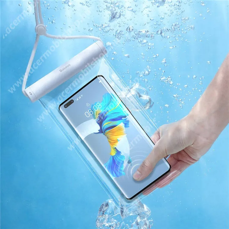 ACER Liquid S1 BASEUS AQUAGLIDE UNIVERZÁLIS vízhatlan / vízálló univerzális tok, AQUA - IPX8, nyakba akasztható, csúszózár, 7.2" méret, 30méterig, 212 x 110mm - FEHÉR - P60263701213-00-00 - GYÁRI