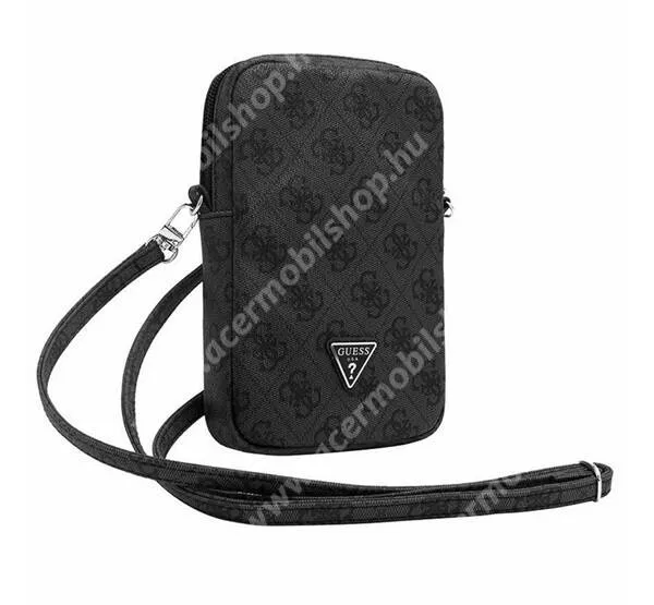 ACER Liquid Z3 GUESS PU 4G TRIANGLE LOGO UNIVERZÁLIS szövet kézitáska - FEKETE - PU bőr, cipzár, állítható vállpánt, mélység: 3cm, magasság: 18cm, szélesség: 12cm, maximális pánthossz: 124cm - GUHBP4RPSK - GYÁRI