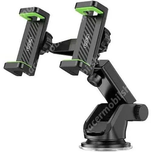  XO C117 UNIVERZÁLIS gépkocsi / autós tartó - FEKETE - tapadókorongos, szélvédőre vagy műszerfalra rögzíthető, 360°-ban forgatható, teleszkópos, dupla tartórész, 60-90mm-ig nyíló bölcsők - C117  - GYÁRI