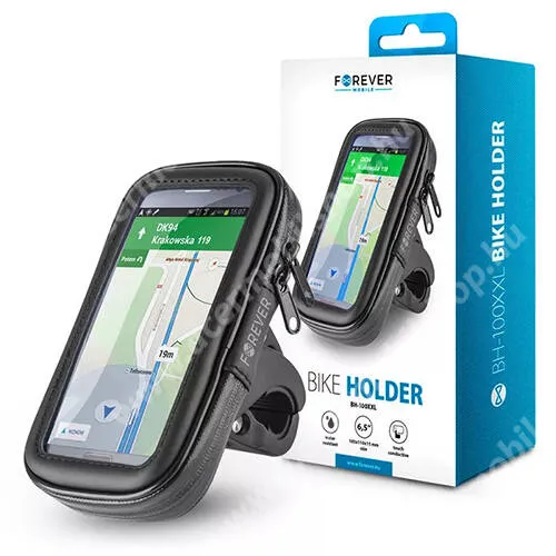 ACER Liquid S1 Forever univerzális biciklis, kerékpáros tartó konzol mobiltelefon készülékekhez, Cseppálló védő tokos kialakítás, Cipzár, Kormányra rögzíthető, 360°-ban forgatható, max 185 x 110 x 15mm készülékekhez, Fekete