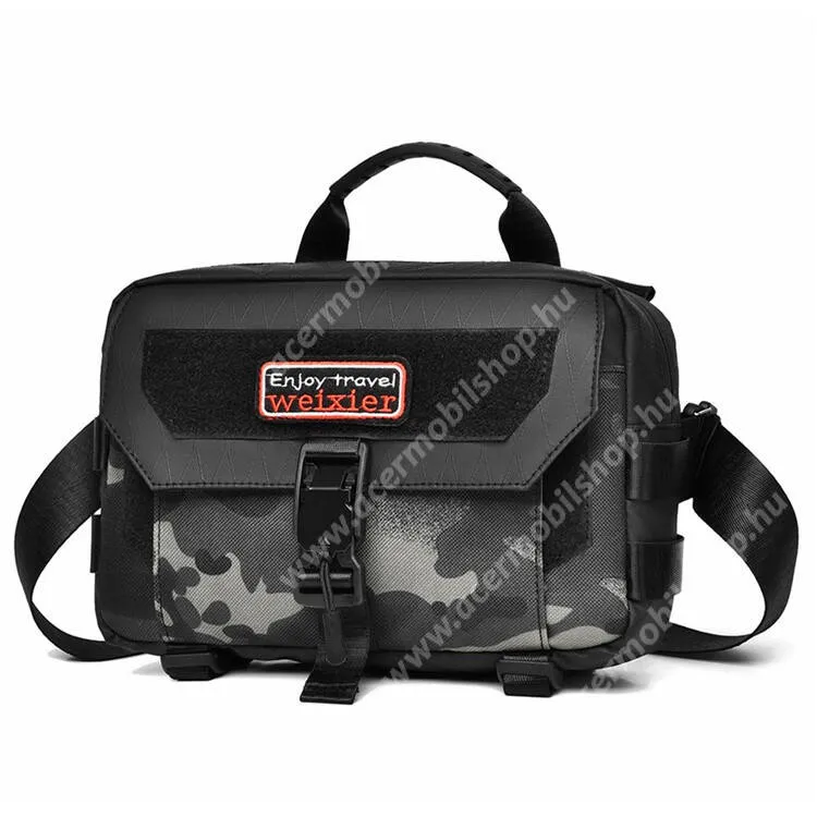  WEIXIER D404 tok, Crossbody, Válltáska, Cipzár, Állítható pánt, Hordozófül, PU bőr, Poliészter szövet, 250 x 160 x 70mm, Terep színű, Szürke